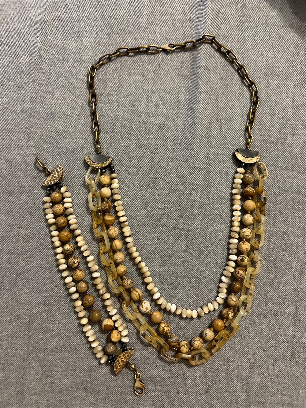 Free People Multistrand Ivory, Beige, and Gold Statement Necklace